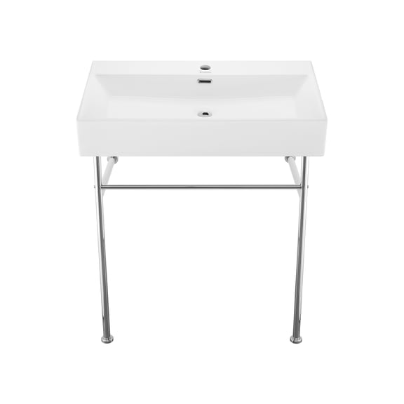 Reims 30 Ceramic Console Sink White Basin Chrome Legs