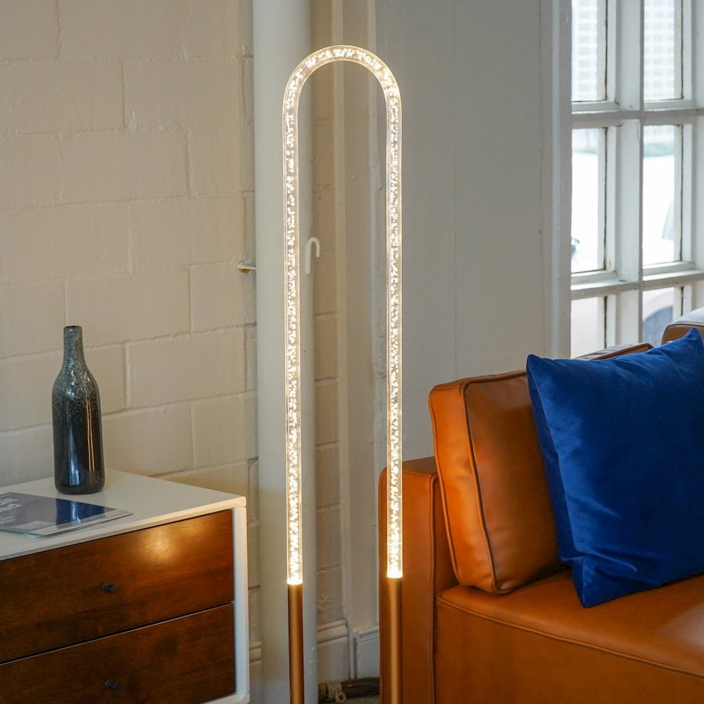 Ashcroft Furniture Zeon LED Floor Lamp Coarse Gold and Clear