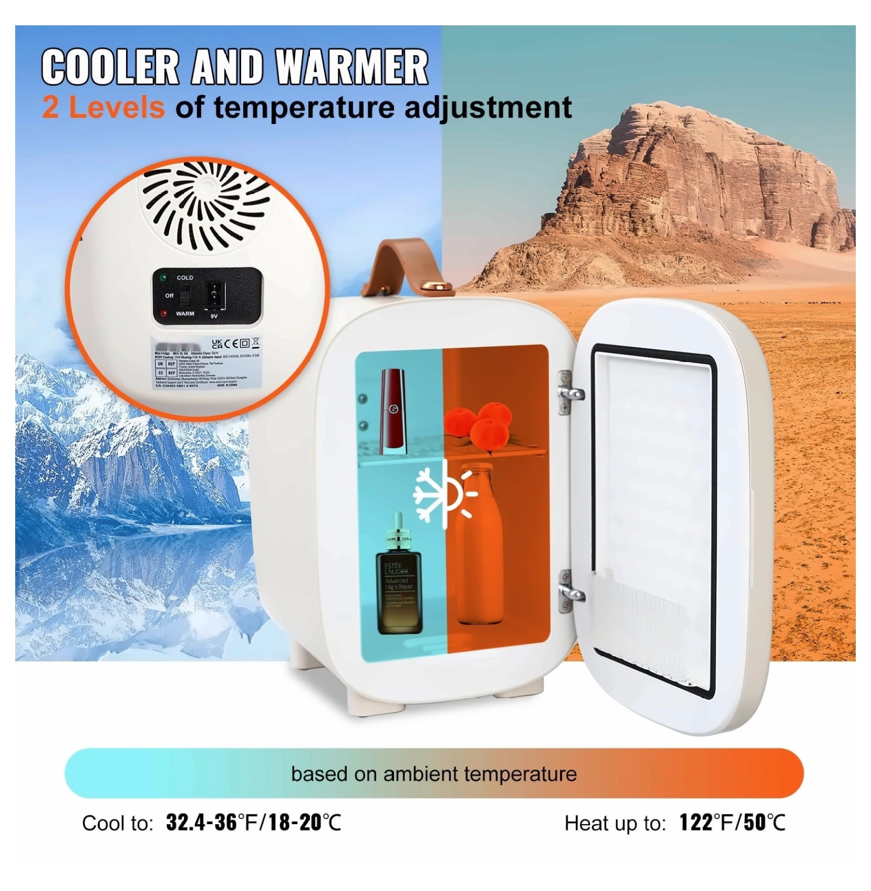 Mini Fridge 4L, Makeup Fridge for Skincare Drinks Breastmilk, AC/DC Cooler Warmer, Quiet Portable Refrigerator for Bedroom Office Dorm Car, ETL Listed, White
