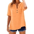 thumbnail image 5 of Linen Shirt for Women Summer Button Down Short Sleeve V Neck Tops Tunic Peasant Boho Clothes Summer Vacation Tunic Blouse Lightweight Gauze Tops Casual Work Blouse Tops Office Work Tops Orange 4Xl, 5 of 6