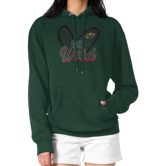 Women's G-III 4Her by Carl Banks Green Minnesota Wild Animal Print Heart Fleece Pullover Hoodie