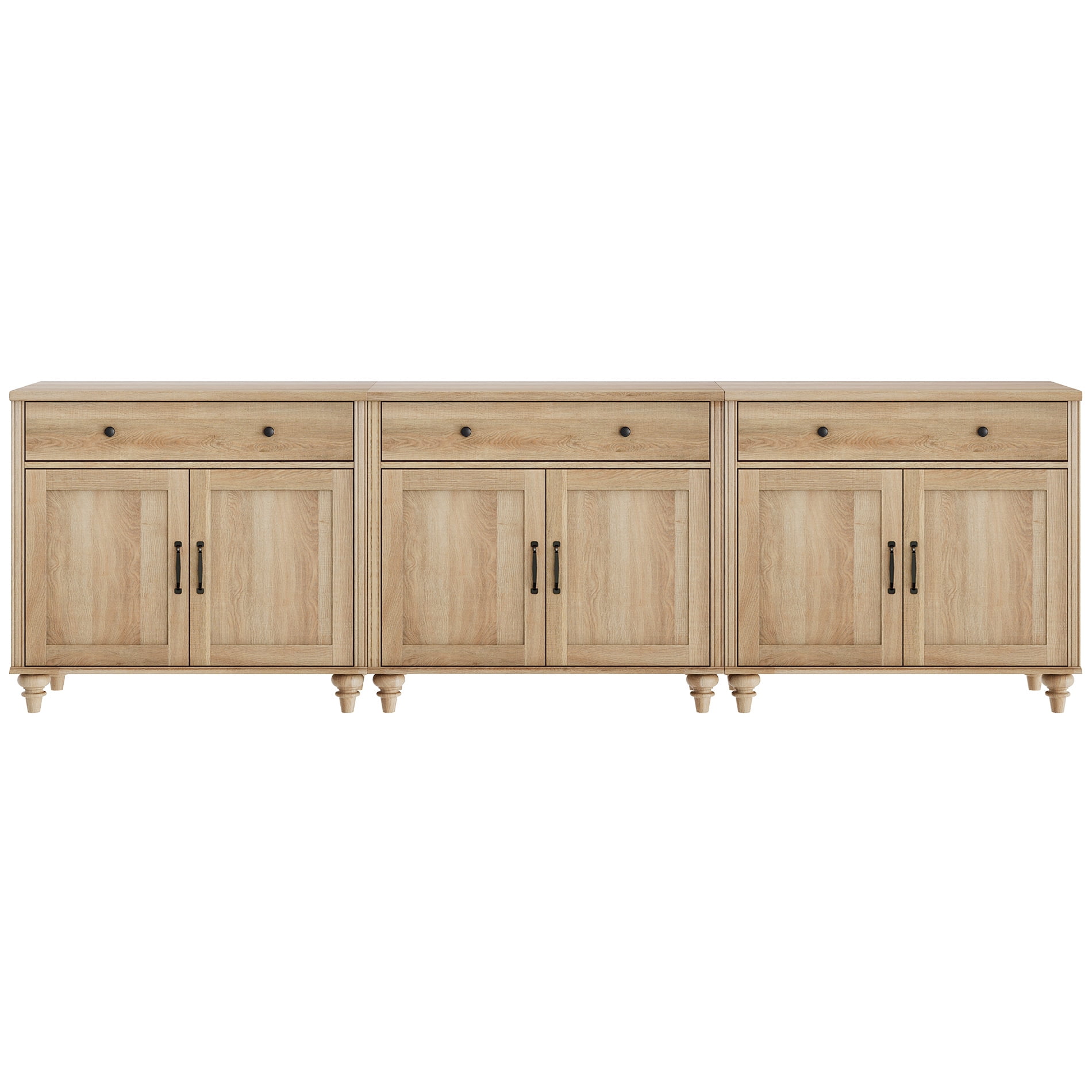 WAMPAT Farmhouse Oak TV Stand for 100 inch TV with 6 Doors and 3 Drawers, Wooden Universal TV Stands with Storage Cabinets, Entertainment Center TV Console Table for Living Room, Bedroom