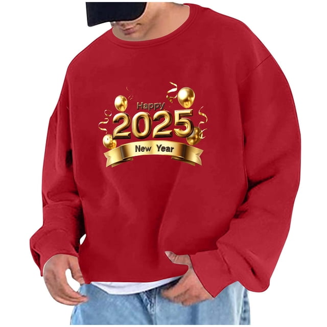Styesk Chemises pour Hommes Chandail en Molleton Imprimé Année 2025 Chandail Col Rond Manches Longues Exercice Sans Chapeau Chandail à Capuchon