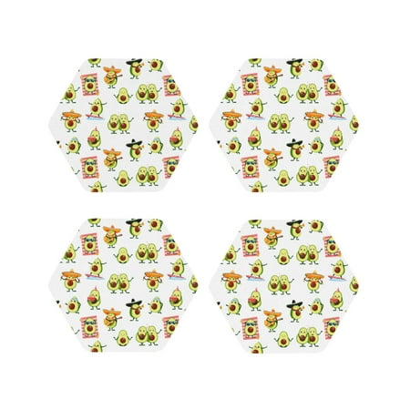 

Fuzoiu Kawaii Mexican Avocado Print Leather Coasters Set Drink Coasters Set of 4 for Tabletop Protection Durable PVC Coasters Home Décor and Housewarming Gift-Hexagon