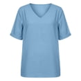 thumbnail image 4 of YMNXA Women's T Shirt Short Sleeve V Neck Solid Color Comfortable Breathable Loose Fit Tee Top For Casual Daily Wear,Light Blue,S, 4 of 5
