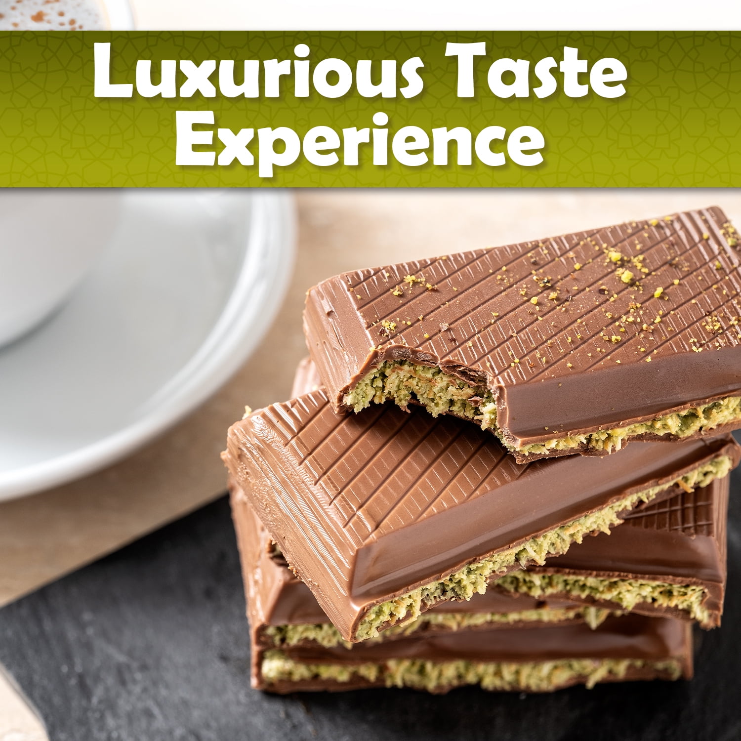 Ceres Gourmet Pistachio Chocolate Bar 7 oz – Crispy Kunafe with Pistachio Paste, Contains Hazelnuts & Milk