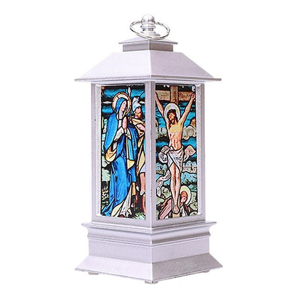 Silver Luz Led navideña, lámpara de viento religiosa de Jesús para fiesta de Navidad, decoración para el hogar, dormitorio, iglesia, regalo de Año Nuevo, lámparas de noche