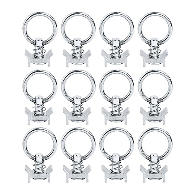 12PCS Single Stud Fitting L Track 4,000LB Capacity with Stainless Steel Round Ring Aluminum Keeper ,Silver