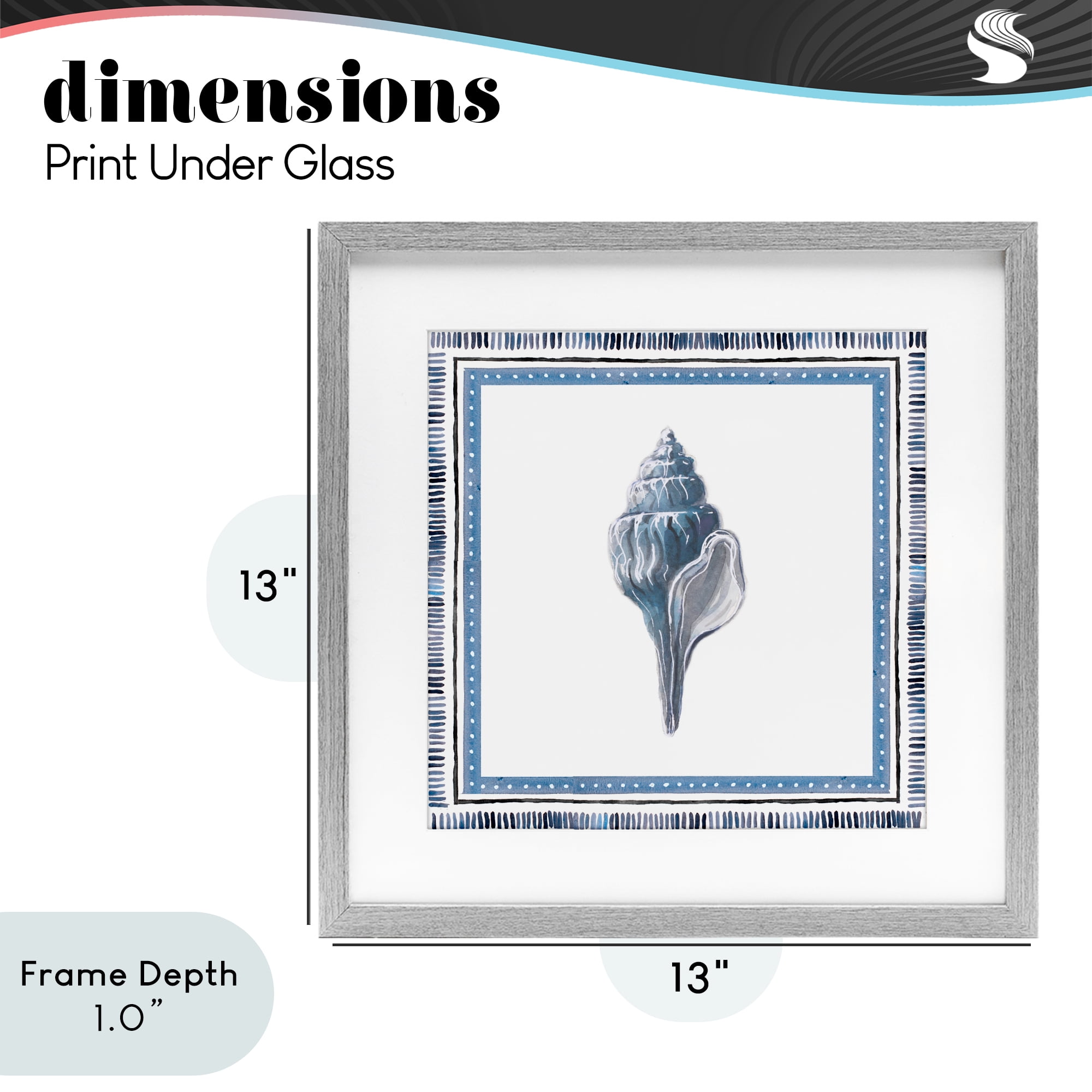 Stupell Industries Soft Blue Conch Shell Gray Framed Print Under Glass, design by Lanie Loreth