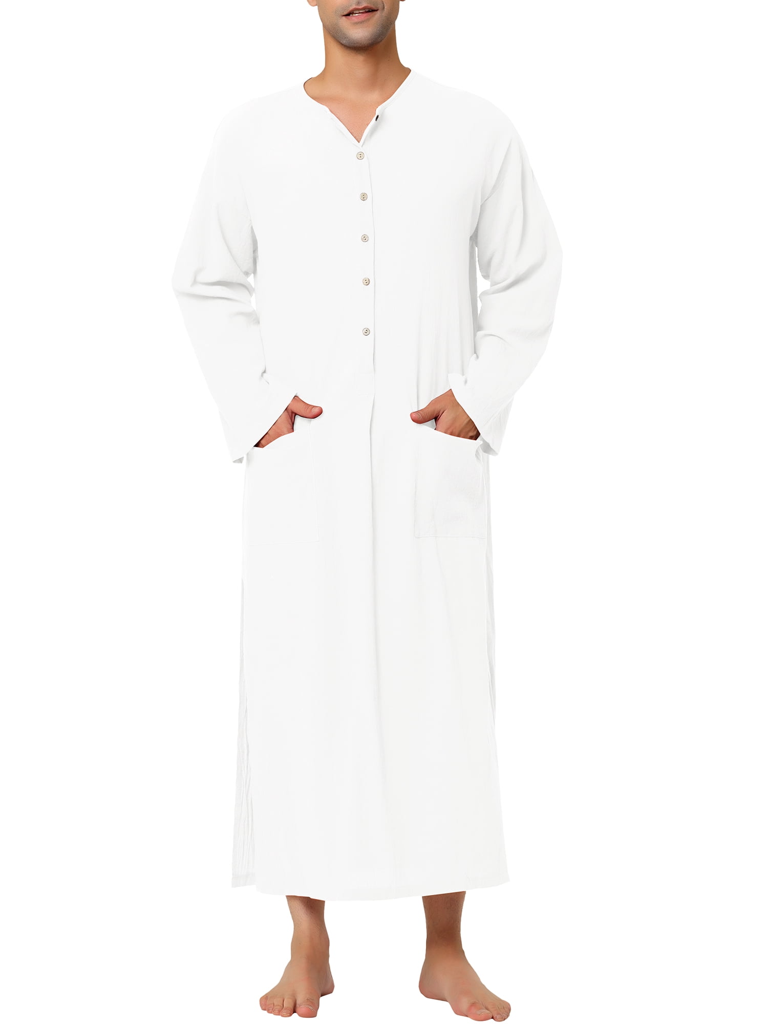 Unique Bargains Men's Nightshirt Cotton Sleep Shirt Side Split Long Nightgown XL White
