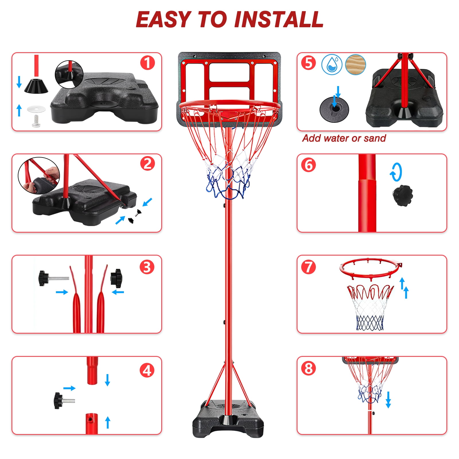 2 In 1 8.86FT Basketball Hoop Stand for Kids Youth and Adults, Indoor Outdoor Basketball Goal System with Fillable Base, 3 Balls, Adjustable Height Backyard Sport Game Gifts Toys