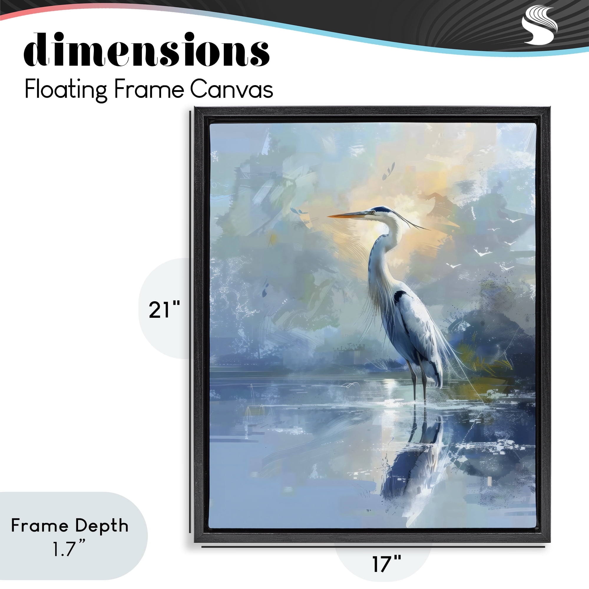Stupell Industries Tranquil Heron with Dawn Glow Black Framed Floater Canvas Wall Art, design by Creative Studio