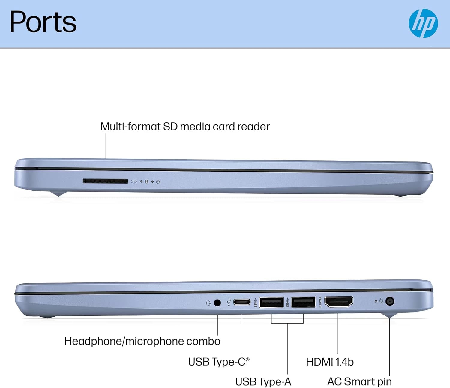 HP Ultrabook 14 Laptop Business Study & Home, Intel CPU, 4GB RAM & 128GB Storage, Windows 11 Home, Blue