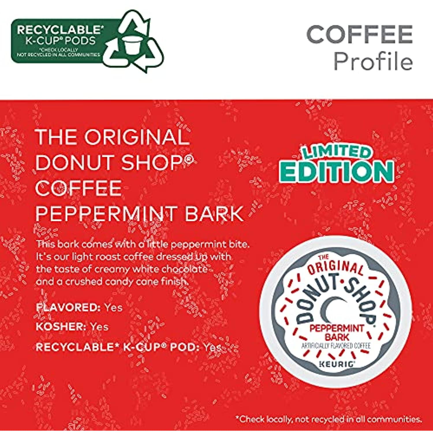 The Original Donut Shop Peppermint Bark Keurig Single-Serve K-Cup Pods, Light Roast Coffee, 96 Count