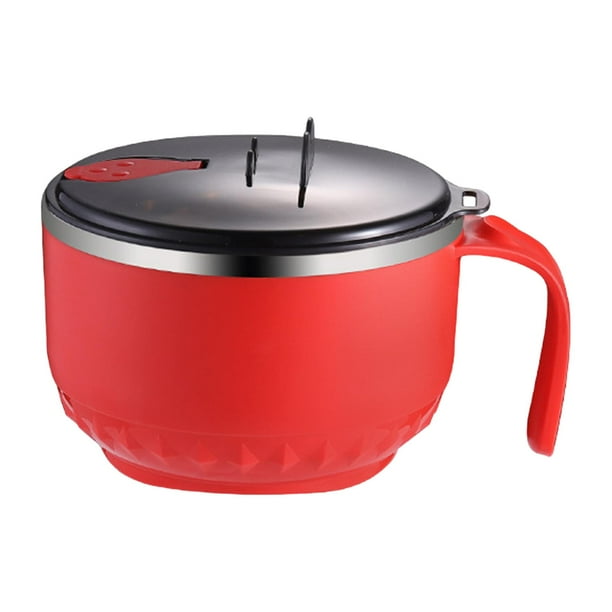 Cocina Ramen Portátil con Asas Tazones para Cereales Tazón para Fideos Instantáneos Tazón para Ramen Rojo Sencillo