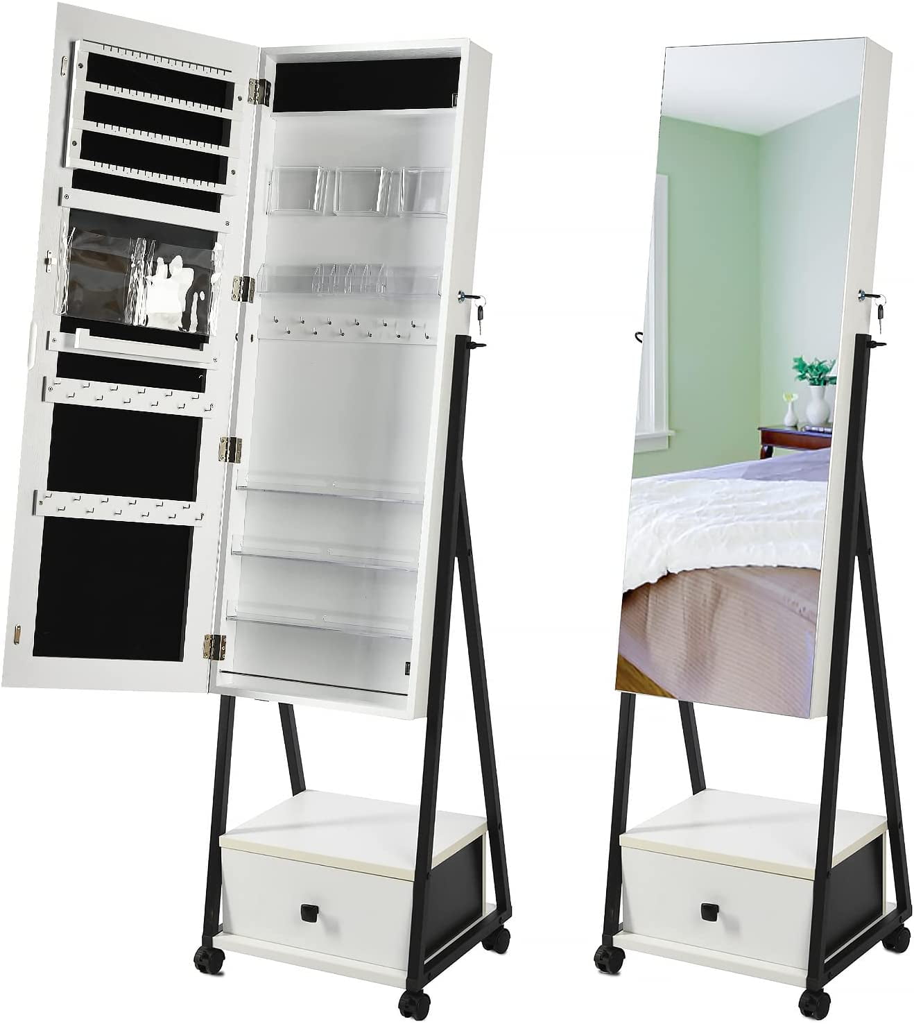 ewelry Armoire Floor Standing Lockable Organizer with High Full