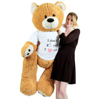 Big Plush Giant Love Teddy Bear 55 Inches Honey Brown Color Wears Removable Tshirt I DON'T LIKE YOU I LOVE YOU