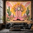 thumbnail image 6 of Pink Cowboy Boots with Daisies in Retro Western Sunset, Whimsical Boho Decor for Teen Girls, Country Art Print Birthday Gift, Tapestry Wall Hanging for Bedroom and Dorm, 6 of 7