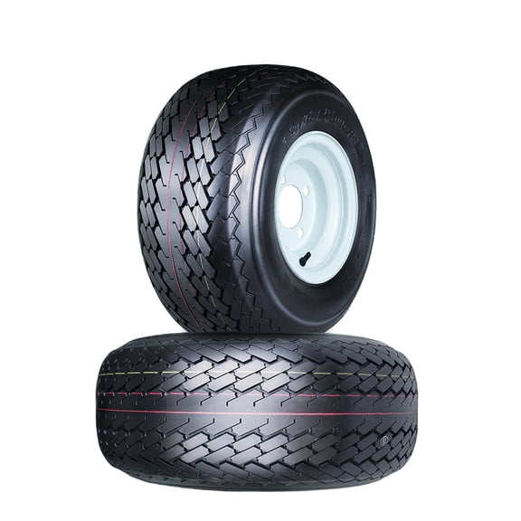 Wolf Pack 18X8.50-8 4ply Golf Cart Tires with 8X7 4-4.0 White Solid Wheel Tubeless Non-Directional Tire Multi-Terrain Tire with Superior Traction for Long-Lasting Performance