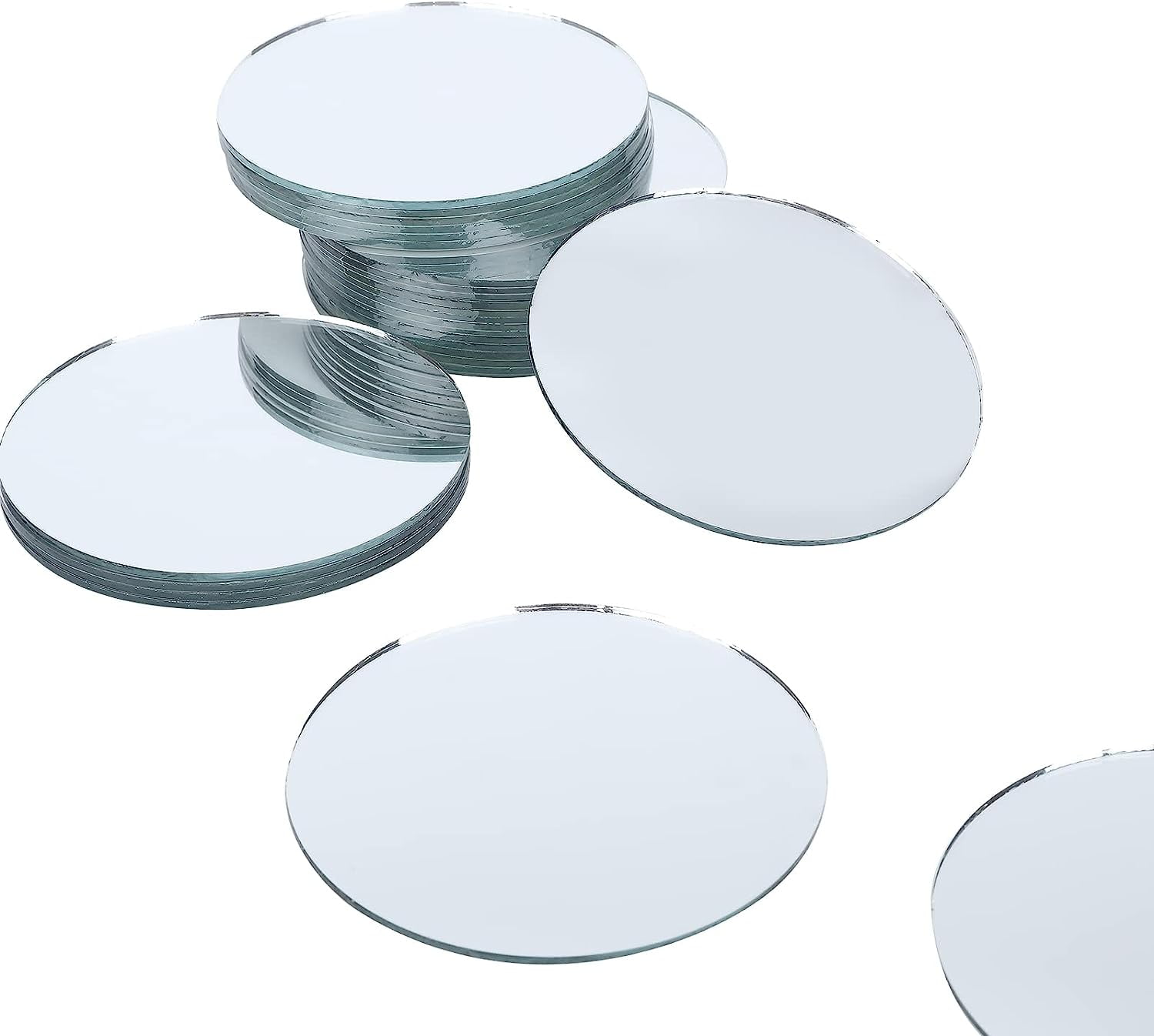 30pcs Small Circle Mirror Tiles White Mini Round Glass Mirror for Arts Crafts Projects Traveling