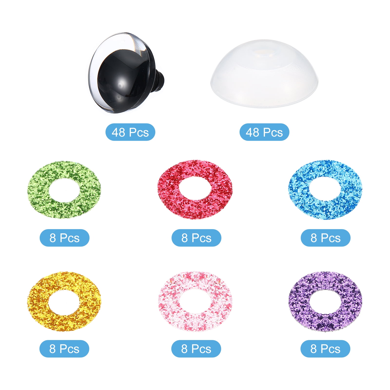 Uxcell 30mm Flash Safety Eyes, 48 Pcs Doll Eyes Realistic Colorful Crocheting Safety Eyes for Decor Crochet Accessories Dolls Craft, Mixed Colors