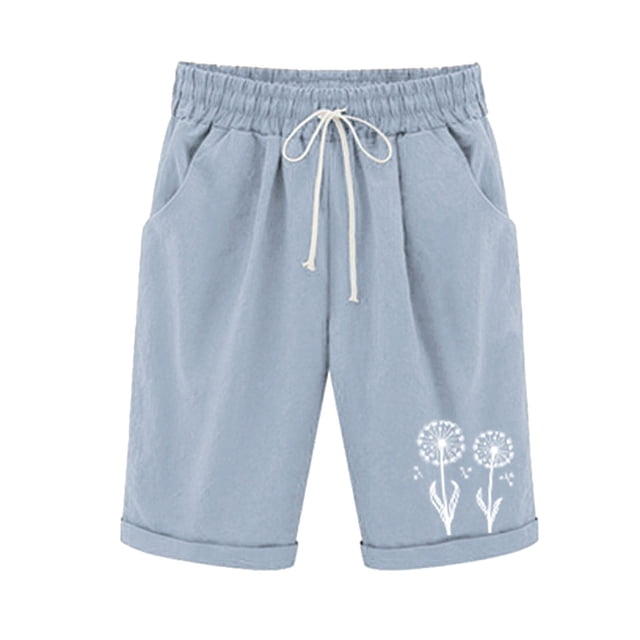 Mujeres Pantalones Cortos Casual, Cintura Elástica Día de la Independencia de la Impresión Pantalones Cortos con Cordón con Bolsillos para Verano Primavera de Uso Diario, Pantalones Cortos de Verano P