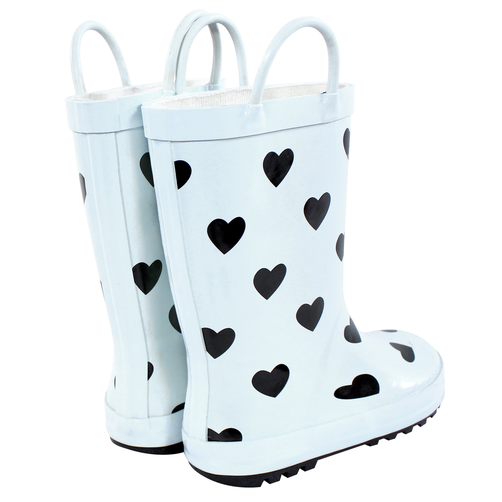 Hudson Baby Girls Rain Boots, Mint Black Heart, 6 Toddler
