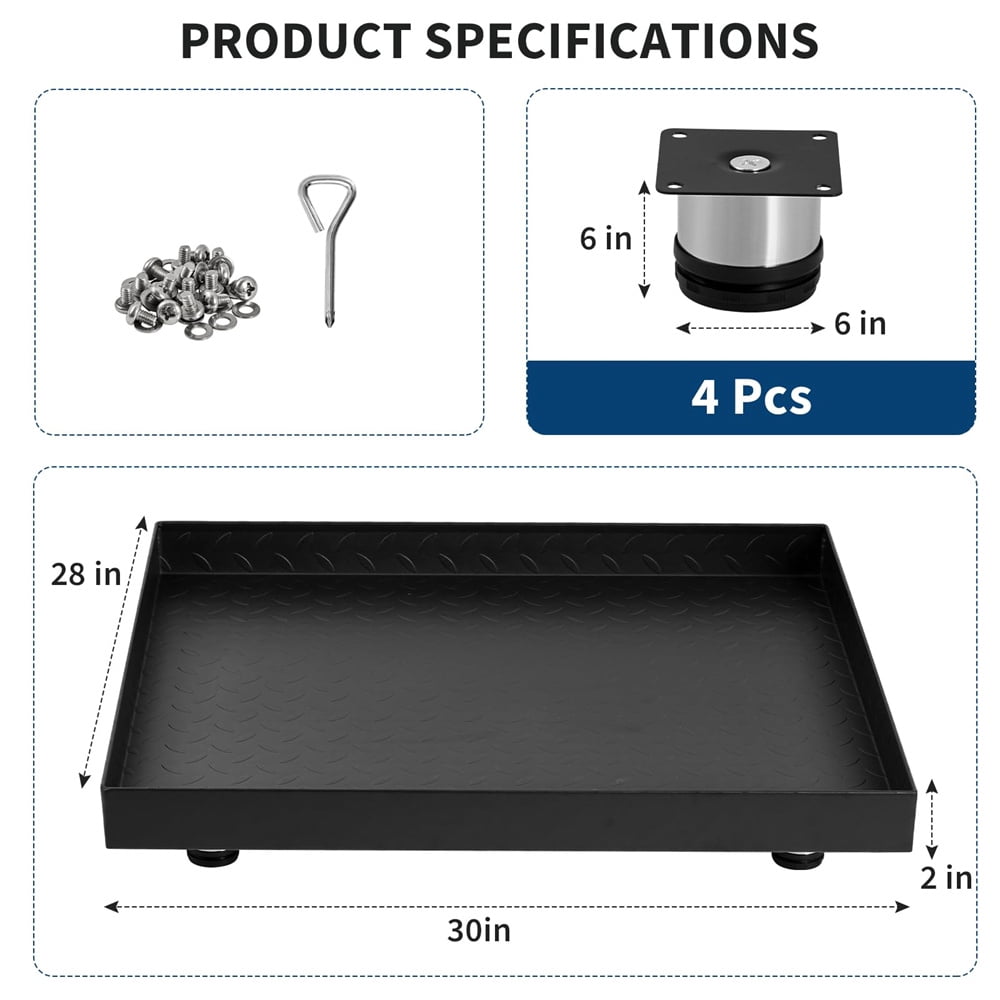 Carbon Steel Washing Machine Pan with 4 Anti-Vibration Feet, Rust-Free Water Damage Protection, Easy Install, Protects Floor From Water Damage Protection