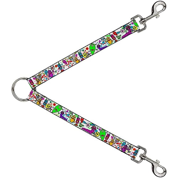 Buckle-Down Dog Leash Splitter Monsters White 1 Foot Long 1 Inch Wide