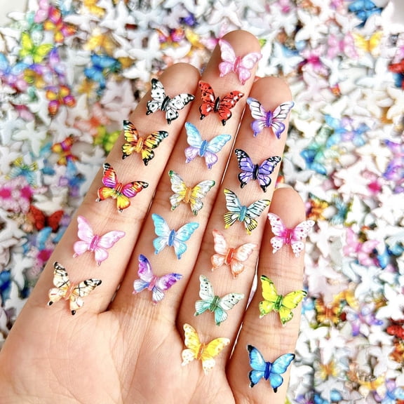 ACDANC 100Pcs 3D Butterfly Nail Charms Colorful Resin Butterfly Nail Art Decorations Little Gradient Butterflies Nail Diamonds for Acrylic Nails Diy Manicure Accessories for Manicure Diy Art Design