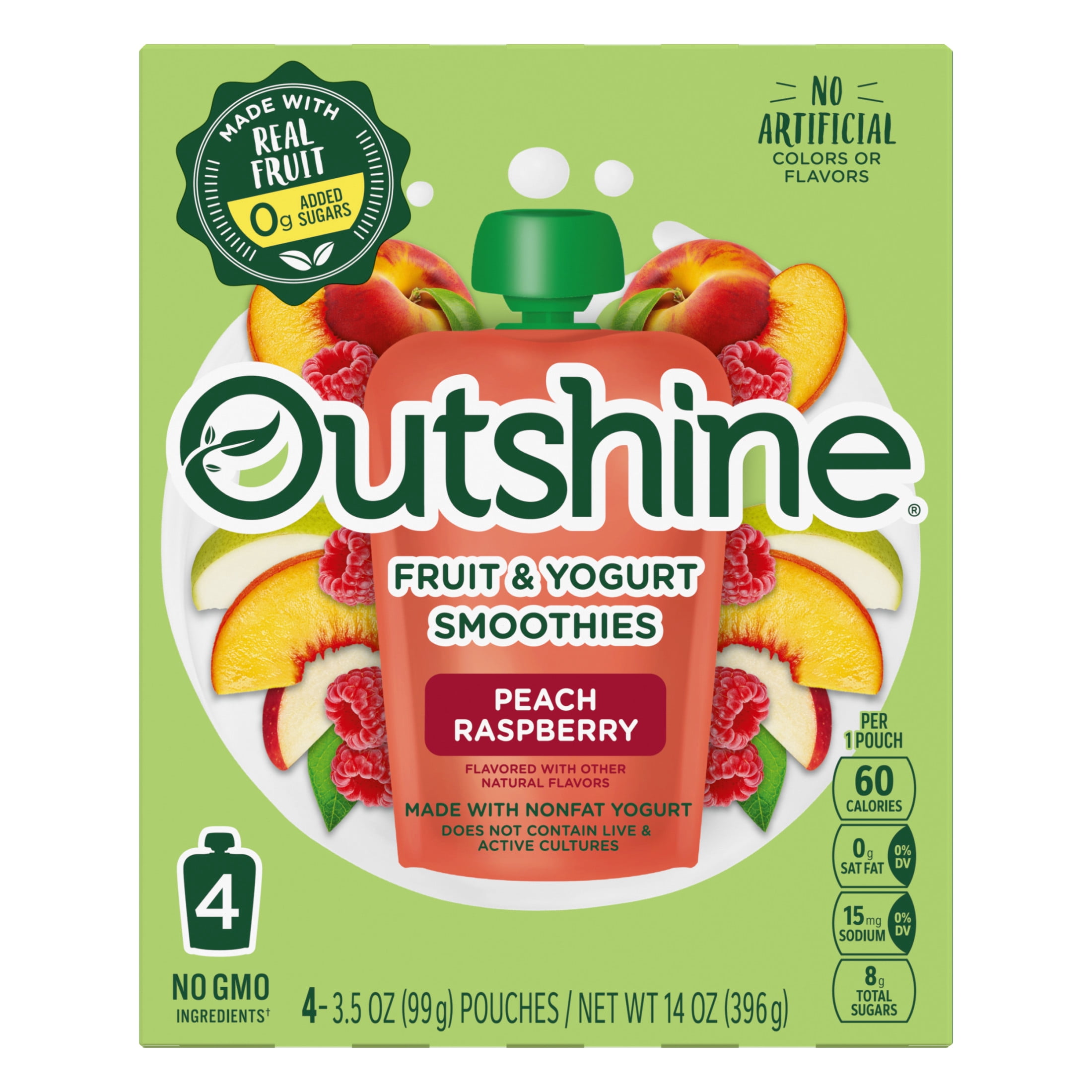 Outshine Fruit and Yogurt On the Go Smoothie Snacks, Peach Raspberry, 3.5 oz Pouches (4 Pack)​