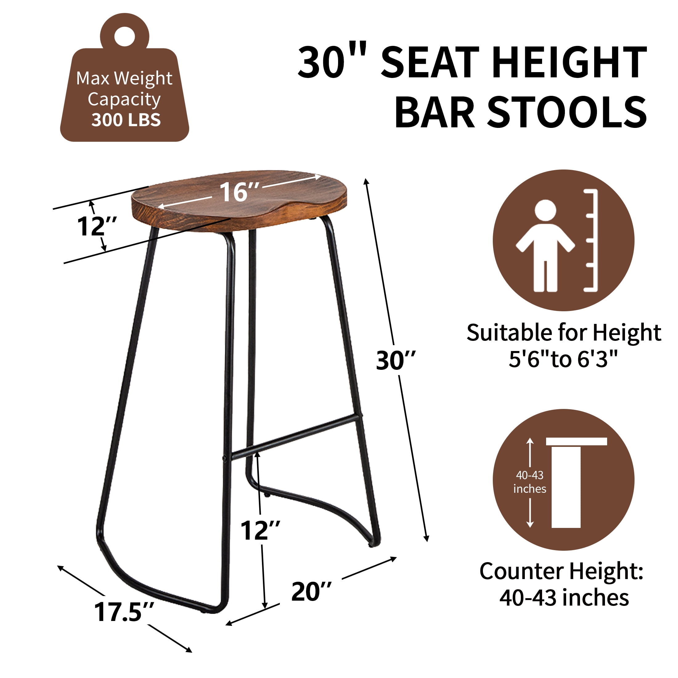 FIRAVOE Bar Height Bar Stools (Saddle Seat Backless) Barstools Set of 2, 30" Rustic Wooden Counter Stools Kitchen Stools