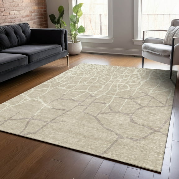 Addison Rugs Chantille Indoor/Outdoor Transitional Squares Beige Washable Rectangle Rug, 10' x 14'