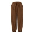 thumbnail image 4 of Eashery Women's Casual Linen Pants Adjustable Lounge Trousers Mid-Rise Stretch Work Pants Women Trousers (Solid Color,Brown,M), 4 of 5
