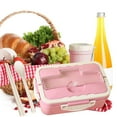 thumbnail image 5 of Hiroekza Bento Lunch Box Portable with Lid and Cup - Leakproof ABS Food Storage Container for Home, Office, School - 7.8x5.1x2.9in - Adult & Student Microwave-Proof Lunch Box Pink, 5 of 7