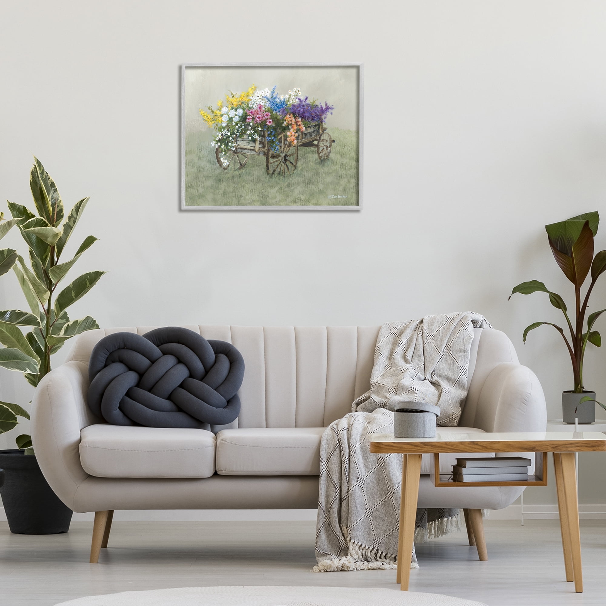 Stupell Industries Floral Filled Wagon Botanical & Floral Painting Gray Framed Art Print Wall Art, 30 x 24
