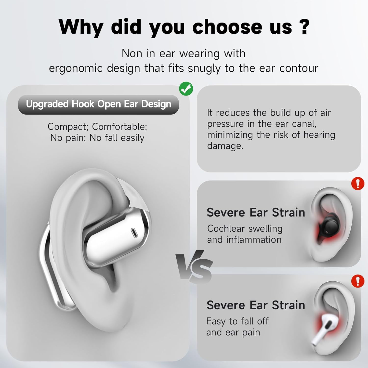Open Ear Bluetooth 5.4 Headphones,Wireless Bone Conduction Earbuds Built-in Mic Sport Over Earphones with Comfort Ear Hooks LED Display Charging Case,Waterproof IPX7 Design for Running Fitness,White