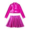 thumbnail image 4 of YEAHDOR Girls 2Pcs Metallic Latin Jazz Dance Outfit Shiny Sequins Long Sleeve Crop Top with Skating Skirt Hot Pink 12, 4 of 7