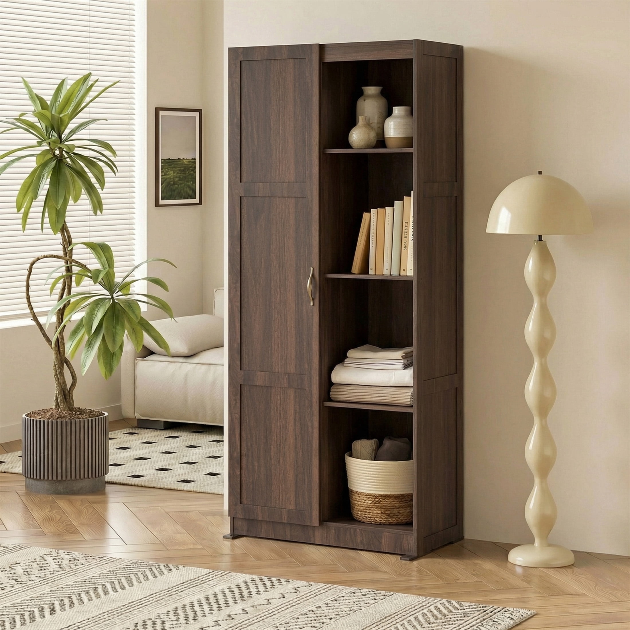 edx 71" Wooden Storage Cabinet for Living Room,Hallway, Entryway, Closet, Home Office, Brown