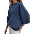 thumbnail image 3 of Crew Neck Half Sleeve Women Loose Solid Color T-shirt Tops, 3 of 6