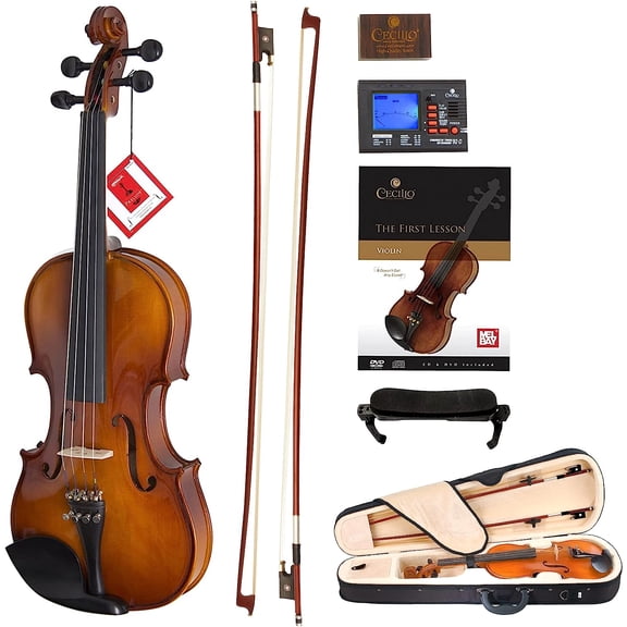 Pre-Owned Cecilio Size 1/4 CVN-300 Ebony Fitted Solid Wood Violin With D'Addario Prelude Strings, Lesson Book, Shoulder Rest and More