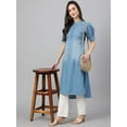 thumbnail image 3 of Janasya Indian Women's Light Blue Denim Solid High Low Kurta, 3 of 8