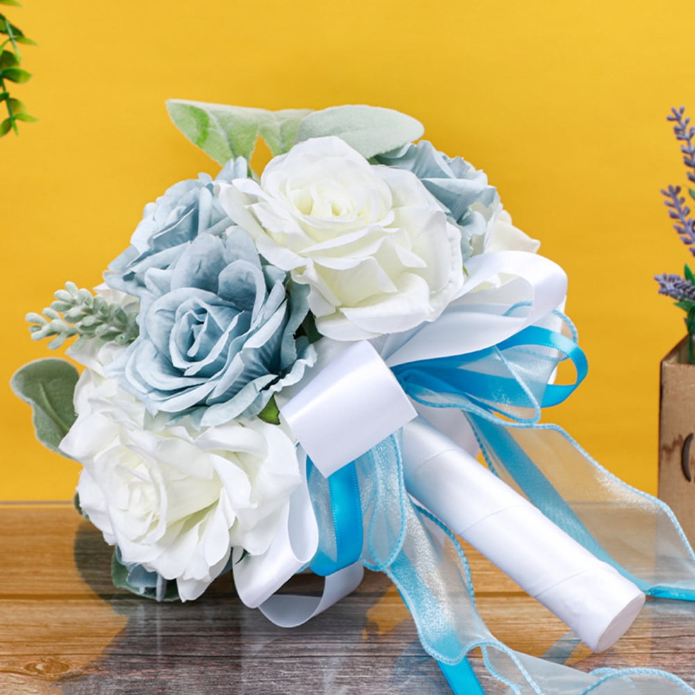 HUONA Rose Bridal Bouquet Bride Bouquet Simulated Rose Flowers Artificial Rose Bouquet Wedding Bouquet for Bride and Bridesmaid Wedding Photos Honeymoon Travel Holiday Gifts White- Light Golden