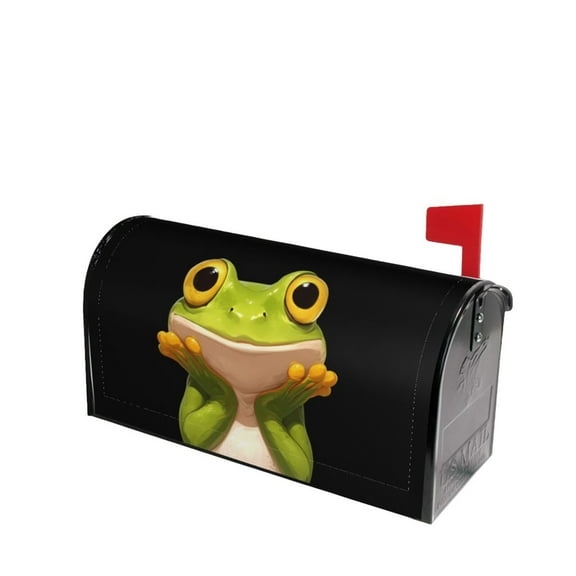 PHELIKA Merry Green Frog With Greater Eye 01 Magnetic Mailbox Covers Post Letter Box Cover Standard Size 21"H x 18"W