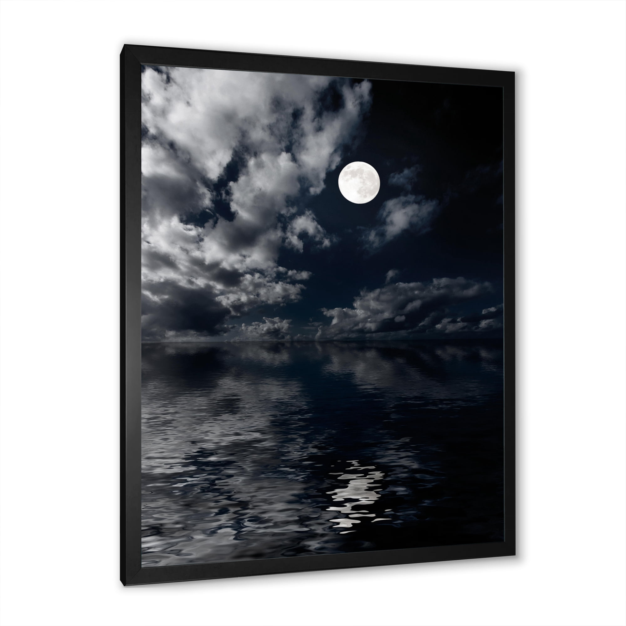 Designart 'Full Moon Night in Cloudy Sky IV' Nautical & Coastal Framed Art Print