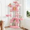thumbnail image 2 of Allewie 73in Fan-Shaped Space-Saving Corner Cat Tower, Multi-Level Tall Cat Tree for Indoor Kitties, Cozy Baskets, Condos, House, Perches, Sisal Scratching Posts, Pink, 2 of 7
