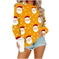 thumbnail image 4 of HOMBOM Womens Sweatshirts Festive Winter Christmas Crewneck Merry Santa Casual Sweatshirt for Ladies Yellow, 4 of 4