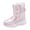 Pink, variant on Kids Slip On Snow Boots Boys Girls Waterproof Warm Faux Furry Lined Winter Mid Calf Walking Booties