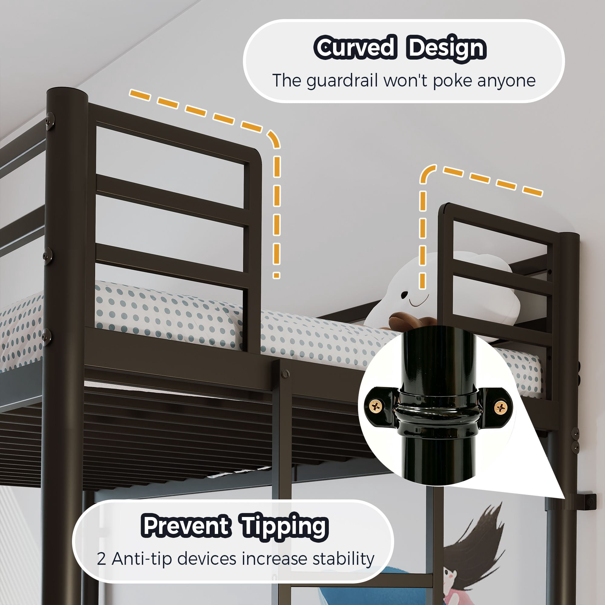 Alvantor Convertible Twin over Twin Metal Bunk Bed with Heavy-Duty Slats, Black