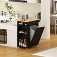 thumbnail image 2 of Veanerwood Kitchen Island with Drop Leaf - Trash Cabinet Tilt Out 10 Gallon Storage, Portable Cart with Rubberwood Top, Spice Rack, and Drawers for Dining Room, 2 of 8